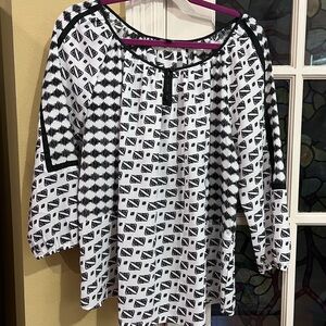 Notations Black and White Graphic Blouse with Relaxed Fit